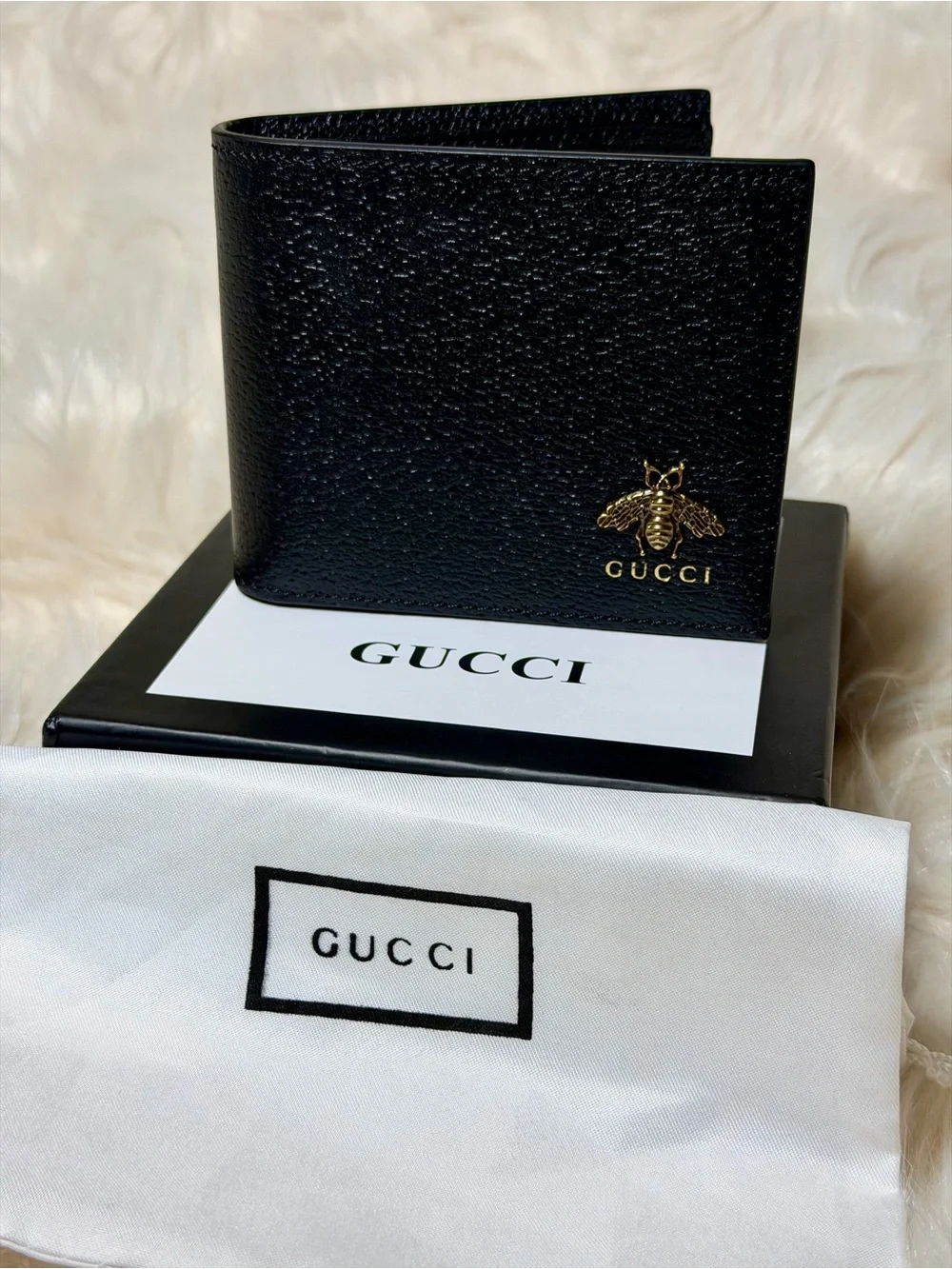Gucci Animalier Bee Leather Bifold Wallet - Black (Box + Dust Bag)